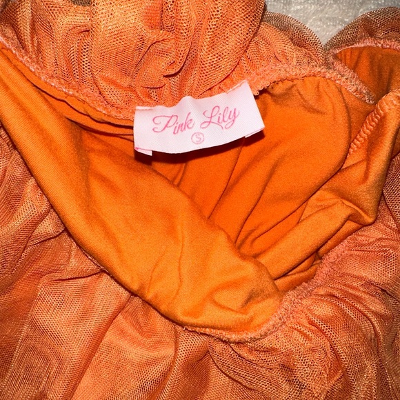 Feels Like a Lifetime Tangerine Strapless Tulle Ruffle Bodysuit - Picture 5 of 5